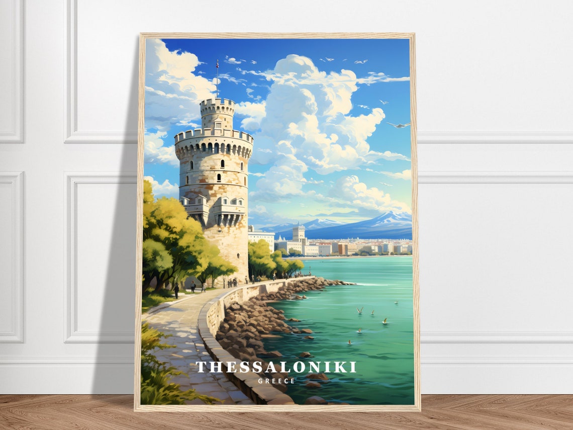 Thessaloniki Greece Travel White Tower Waterfront Seaside Poster