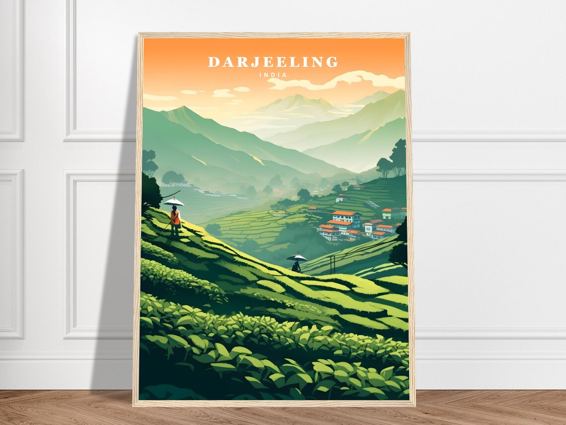 Darjeeling Travel Print, India Tea Gardens Landscape