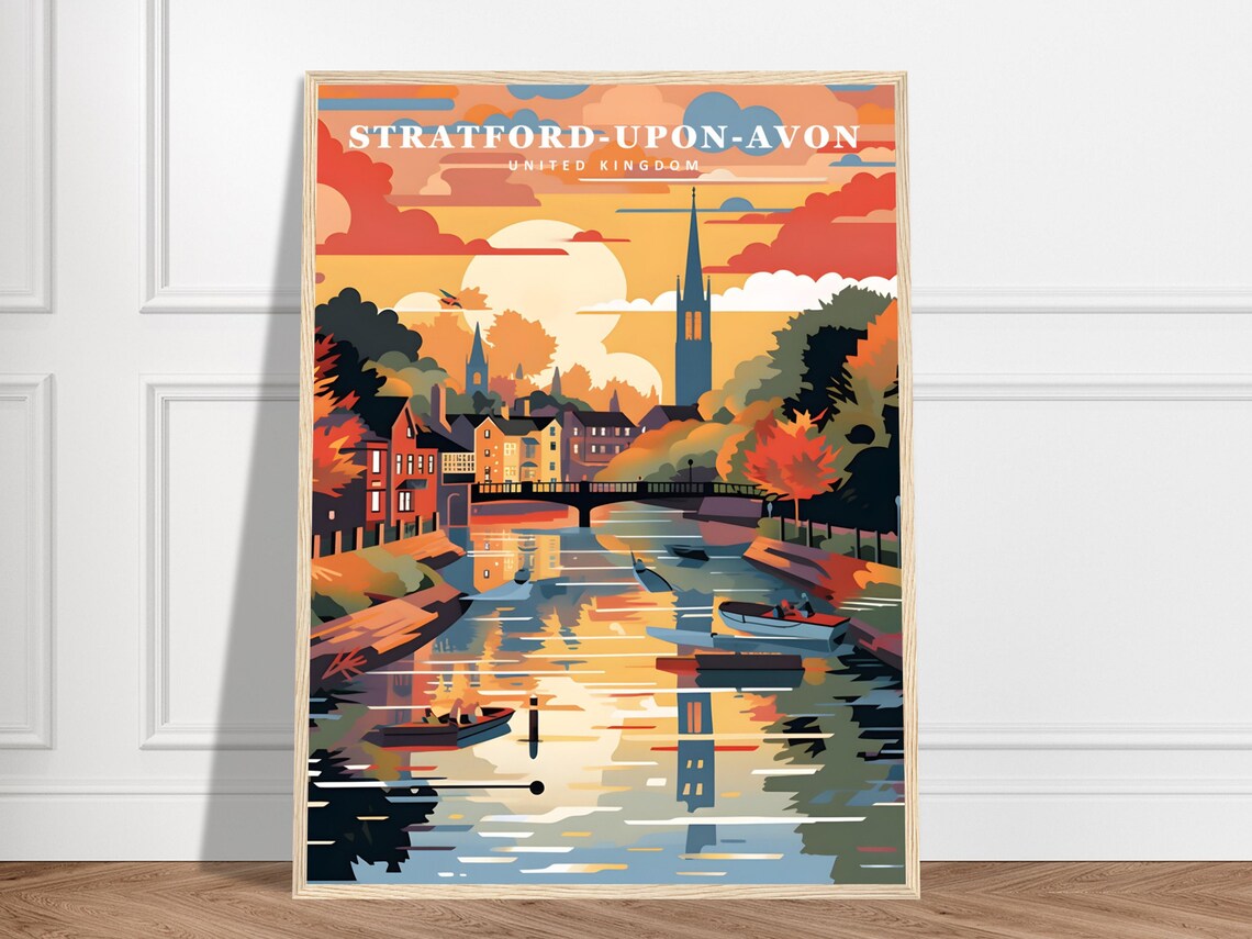 Stratford Upon Avon United Kingdom Retro Travel Sunset River Poster