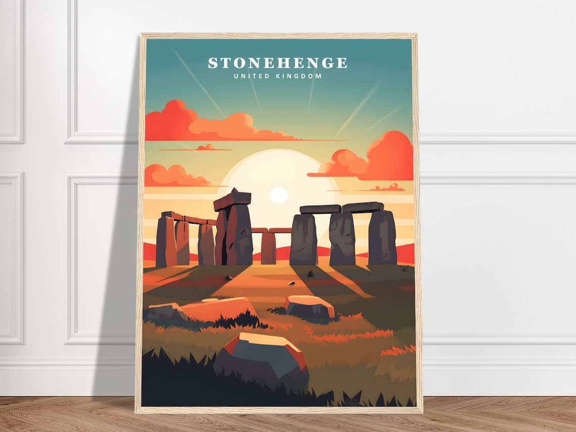 Stonehenge England United Kingdom Sunset Stones Vintage Travel Poster