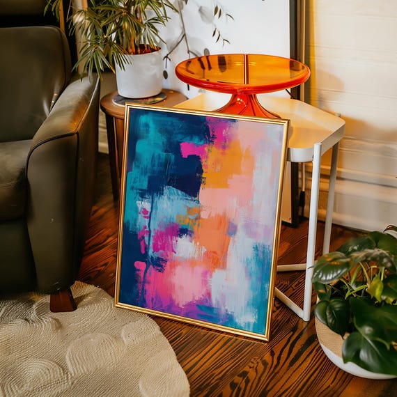 Colorful Abstract Canvas Wall Art Bold Modern Painting With Pink Blue Orange And Teal For Vibrant Living Room Or Office Decor