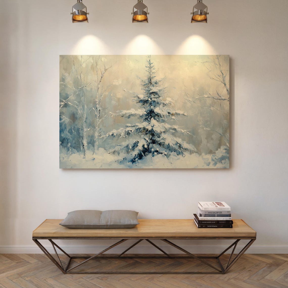 Tranquil Lone Snow Covered Pine Tree On Pale Winter Morning Wall Art - Image 5