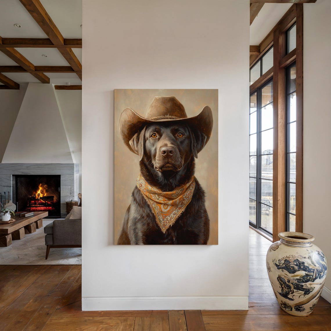 Chocolate Lab Cowboy Orange Bandana Rustic Western Dog Poster - Image 2
