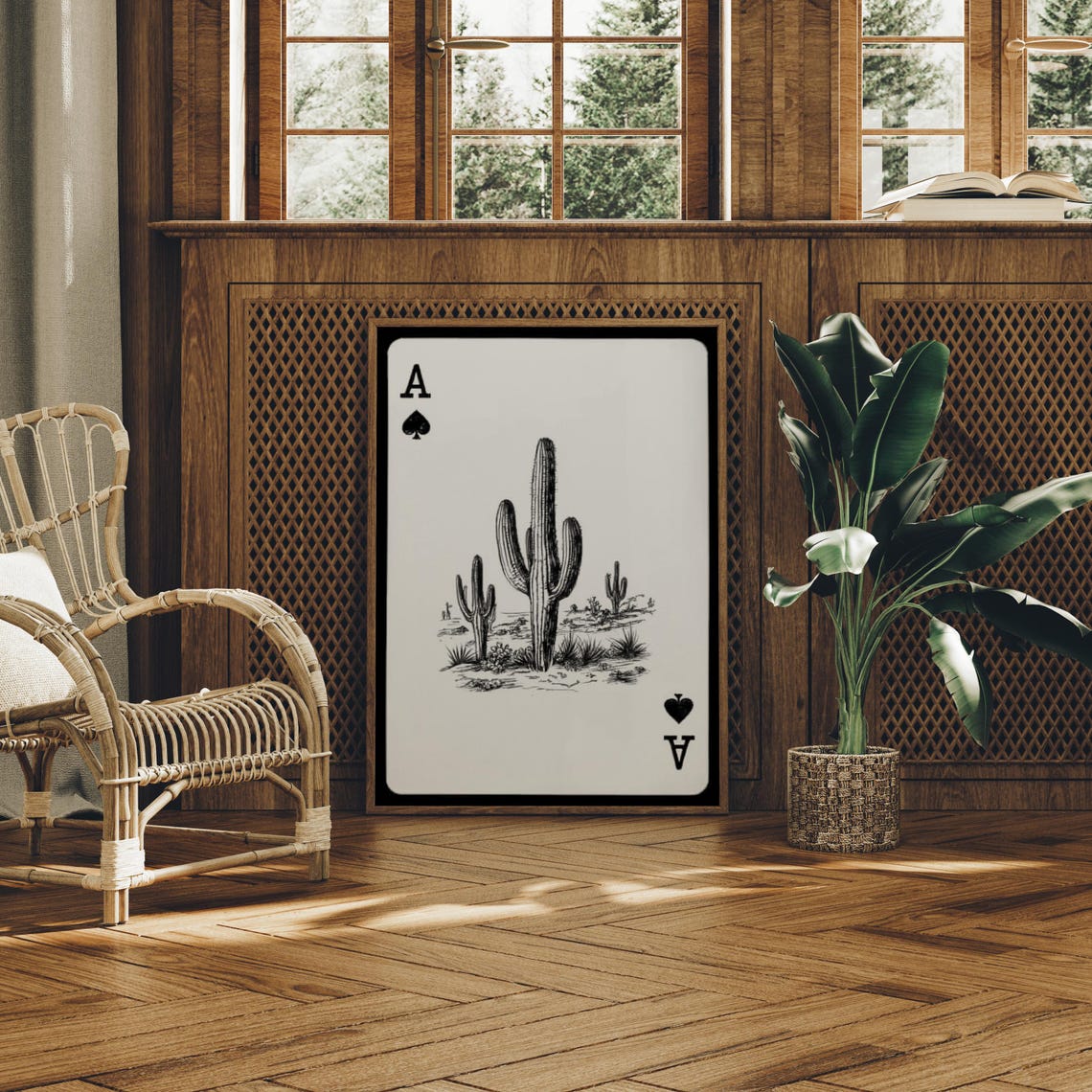 Ace of Spades Saguaro Cactus Desert Monochrome Western Card Poster