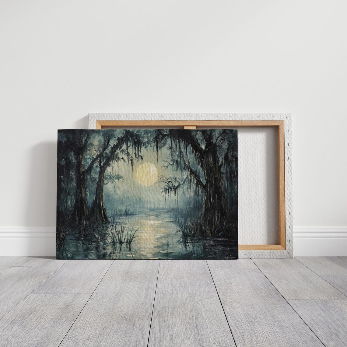 Full Moon Over Misty Cypress Swamp With Spanish Moss Water Poster - Image 3
