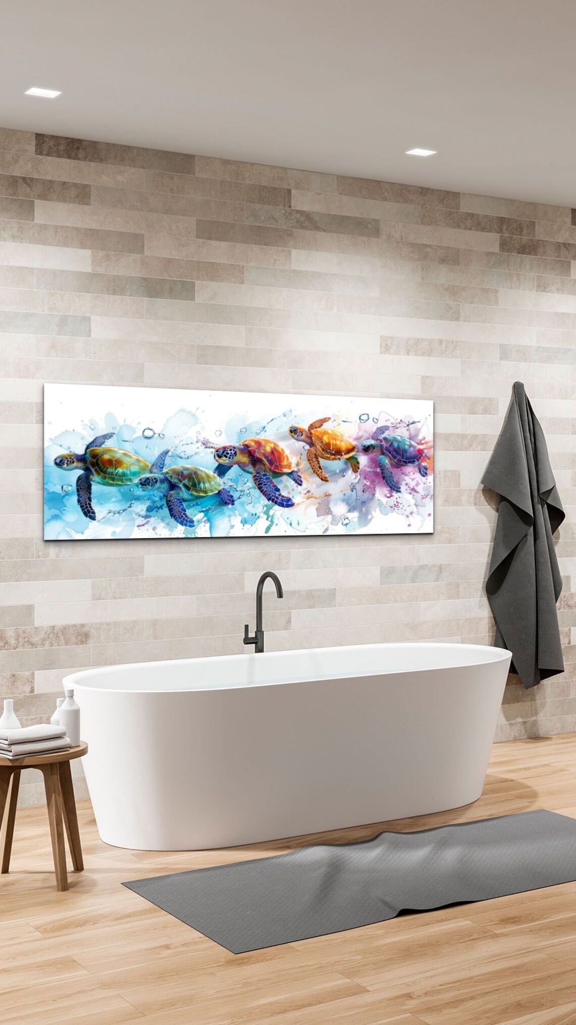 Sea Turtles Wall Art Design, Panoramic Ocean Art - Image 7