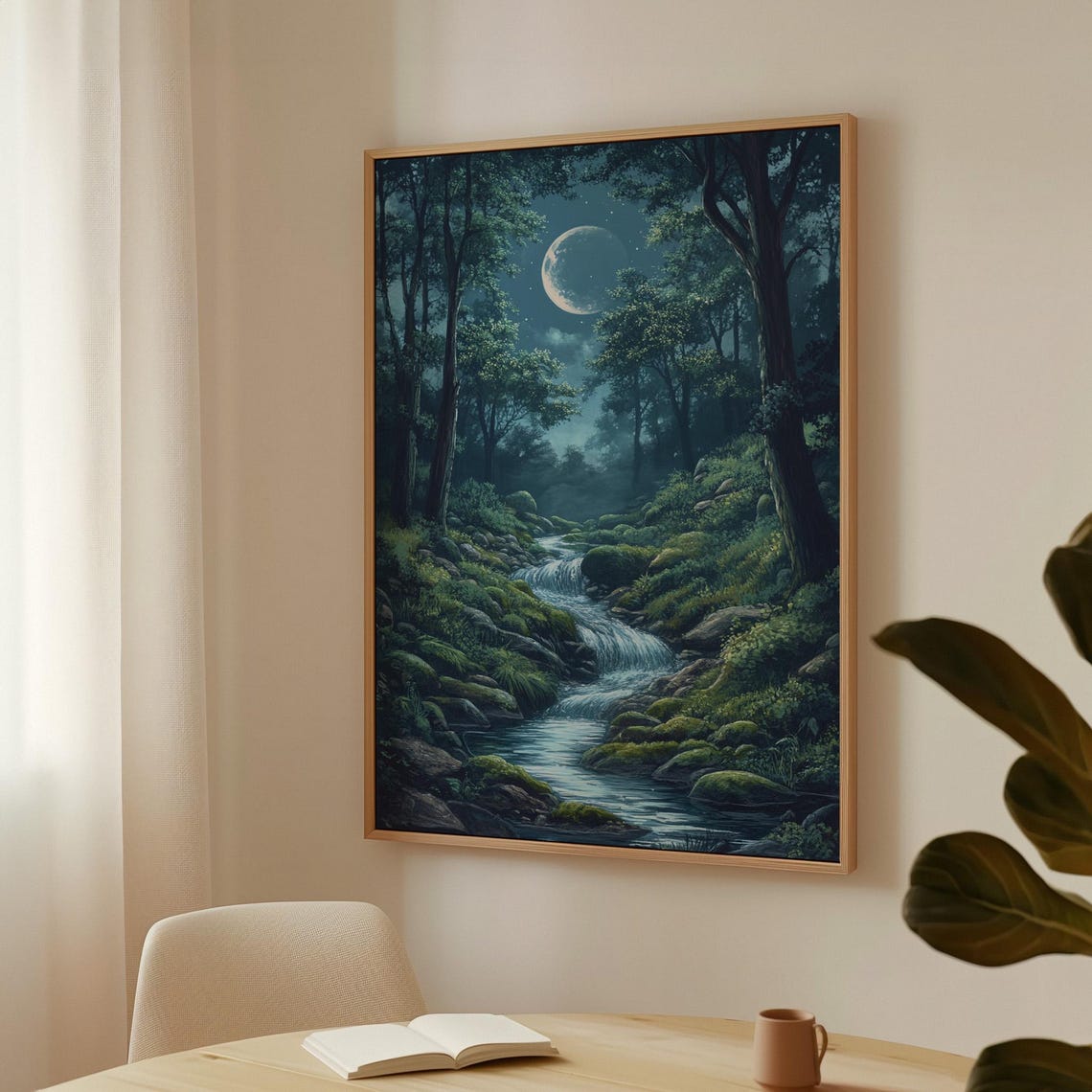 Enchanting Forest Stream Under Moonlight Serene Nature Wall Art For Tranquil Home Decor - Image 7