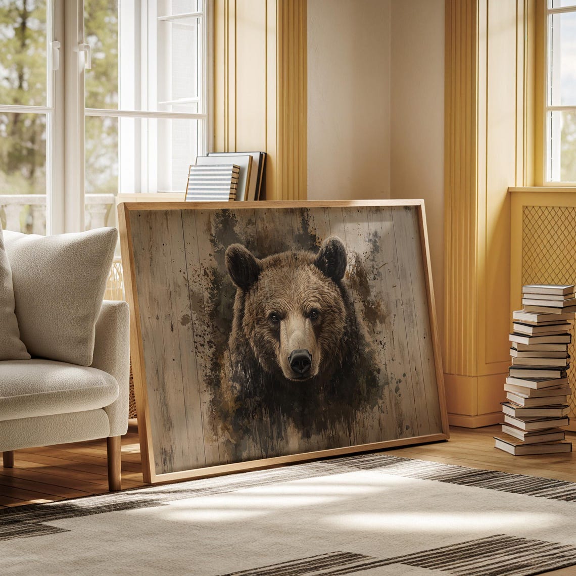 Grizzly Bear Portrait Rustic Weathered Wood Wilderness Poster - Image 6