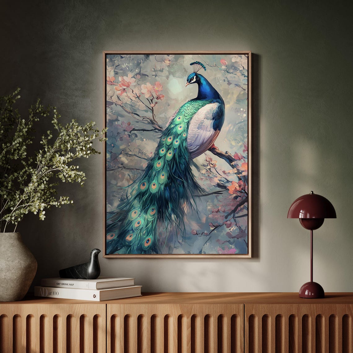 Graceful Peacock Cherry Blossoms Elegant Painterly Bird Poster - Image 7