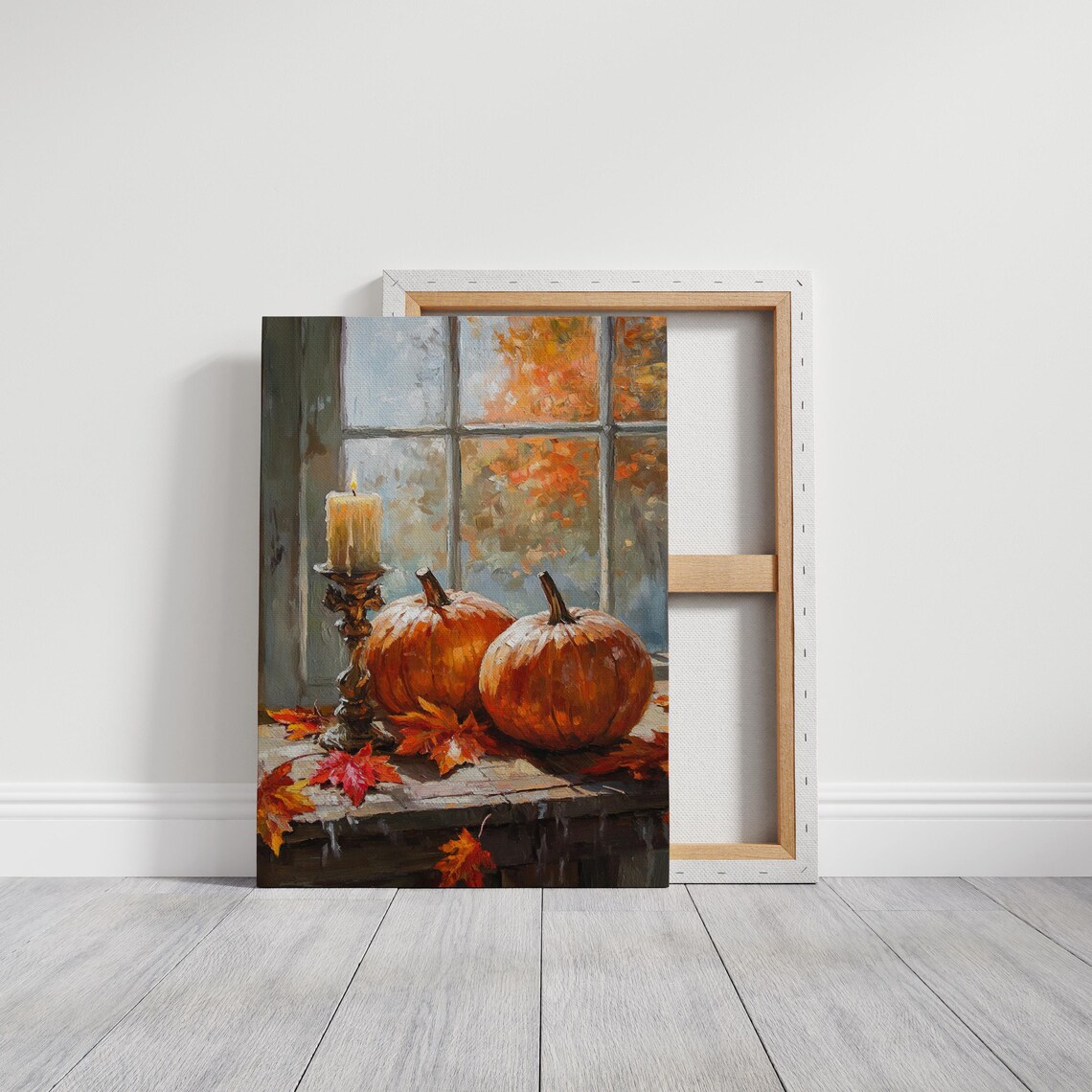 Rustic Autumn Pumpkin Scene, Farmhouse Decor - Image 3