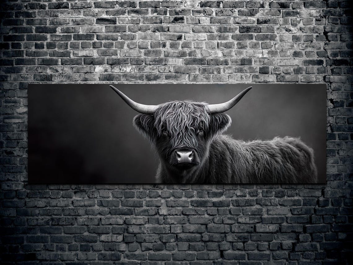 Highland Cow Close Up Black and White Rustic Farmhouse Poster - Image 2