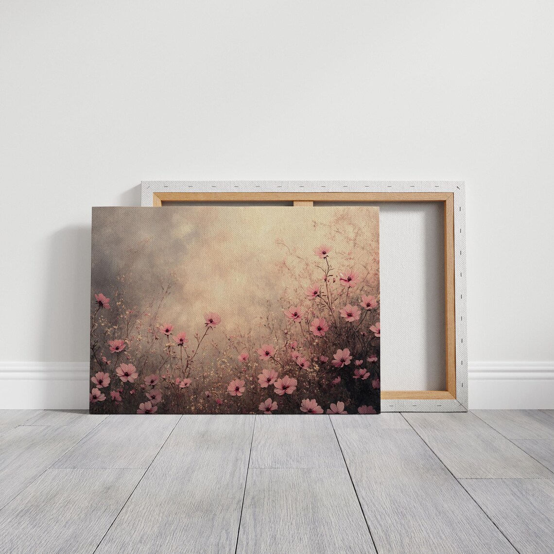 Soft Pink Cosmos Flowers Vintage Botanical Garden Art Poster - Image 3