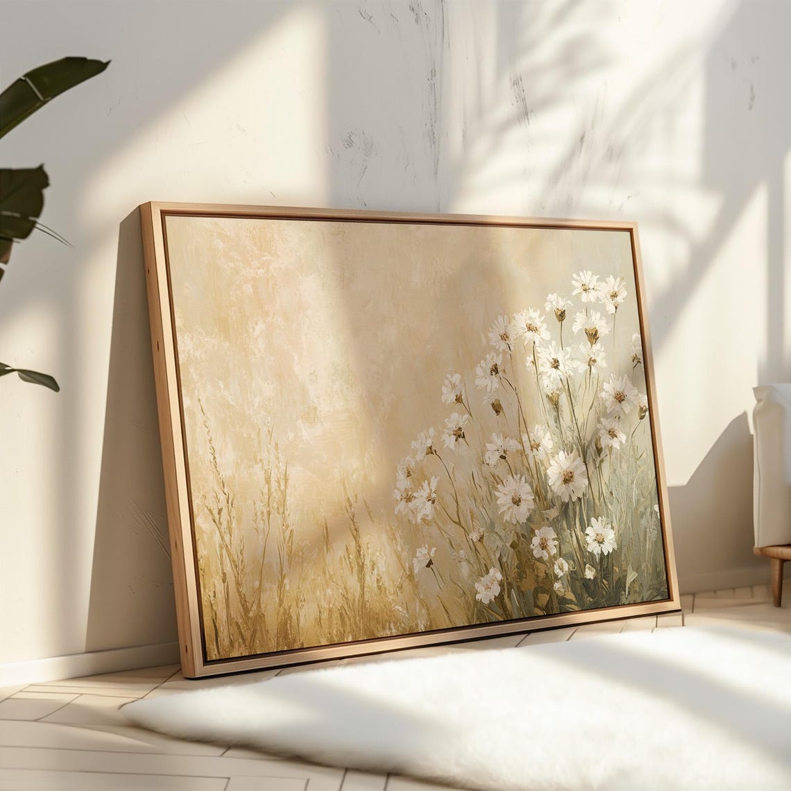 White Wildflowers Beige Minimalist Floral Botanical Wall Art