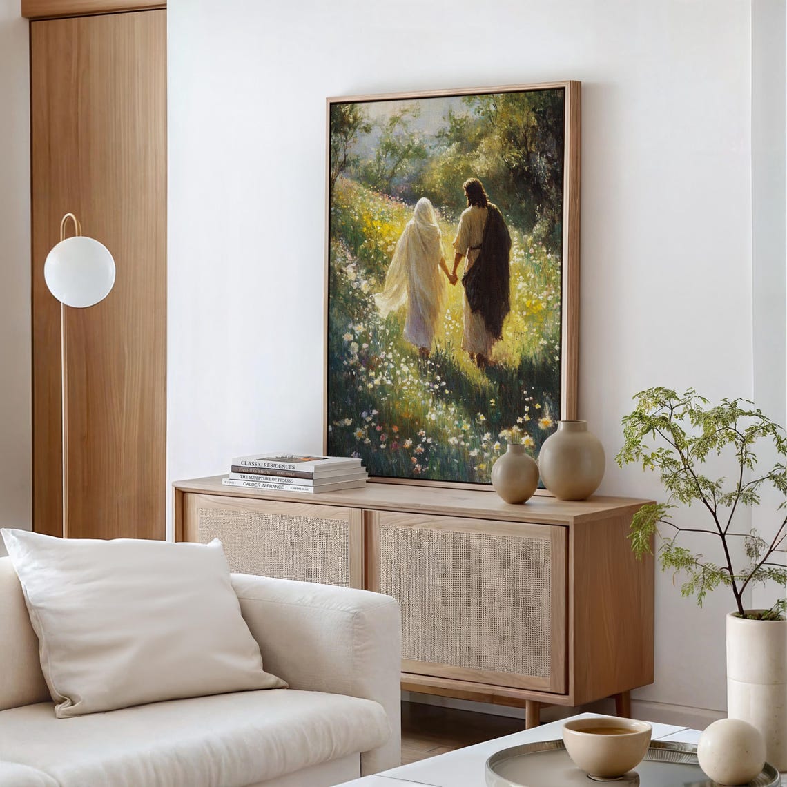 Jesus Walking Meadow With Woman Wildflowers Faith Love Poster - Image 4