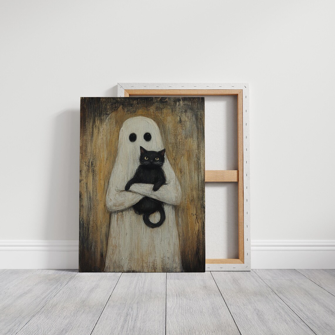 Ghost And Black Cat Rustic Halloween Art Print - Image 7