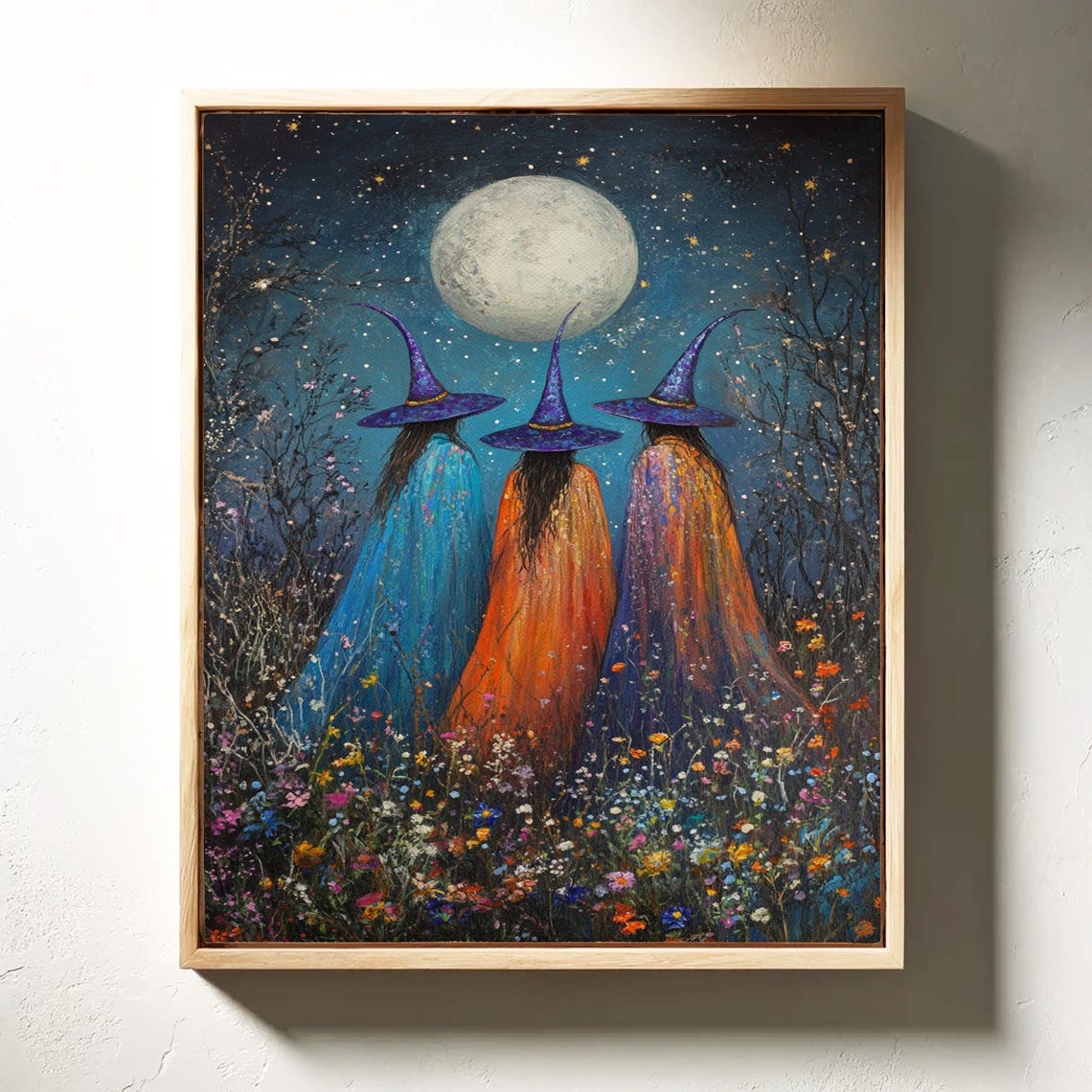 Three Witches Under a Full Moon in a Starlit Wildflower Meadow Poster - Image 6