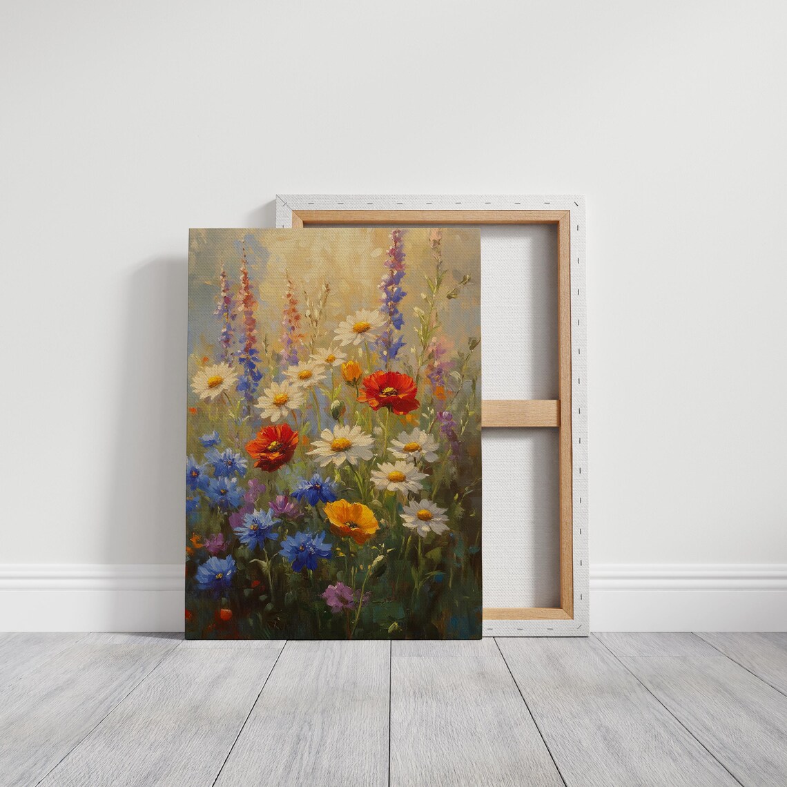 Colorful Wildflower Garden with Daisies Poppies and Blue Blooms Poster - Image 3