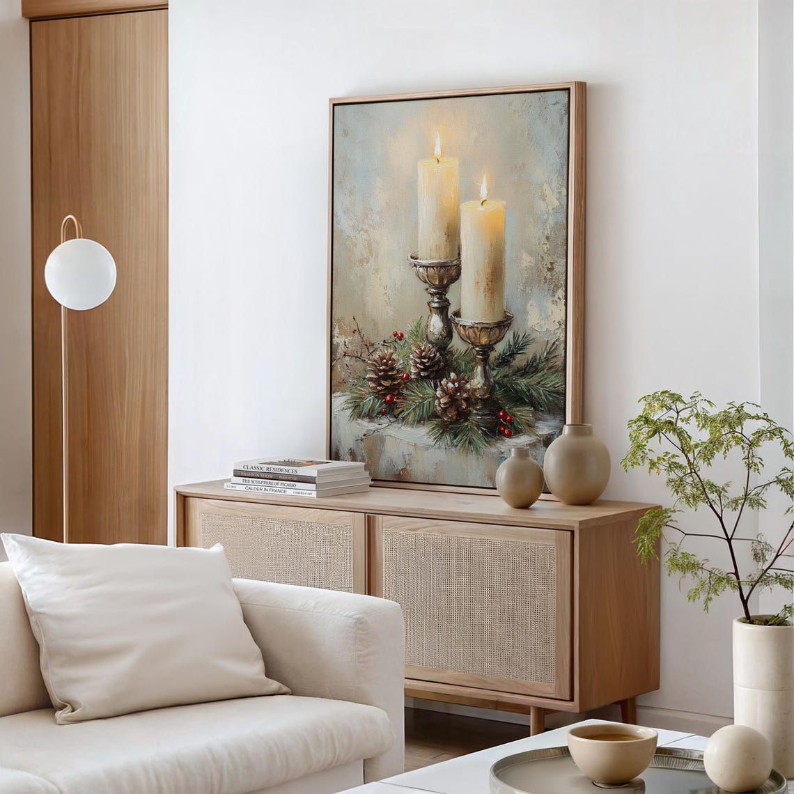 Lit Christmas Candles With Pinecones Berries Still Life Poster - Image 6
