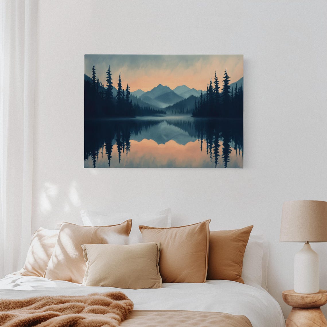 Moody Mountain Lake Pines Serene Sunset Mirror Reflection Poster - Image 4