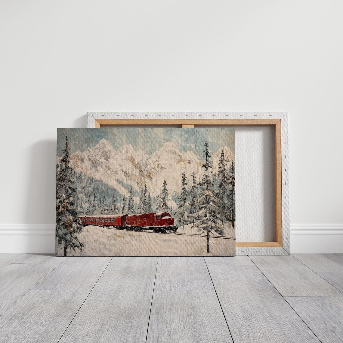 Red Locomotive Train In Snowy Alpine Winter Railway Wall Poster - Image 7