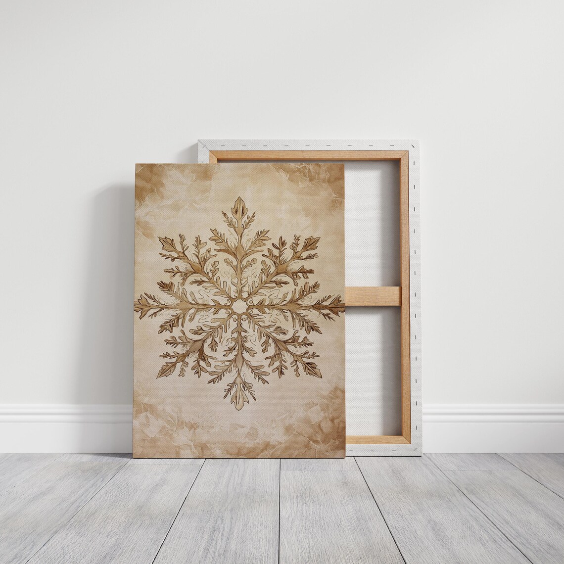 Golden Botanical Snowflake Illustration Winter Holiday Art Poster - Image 2