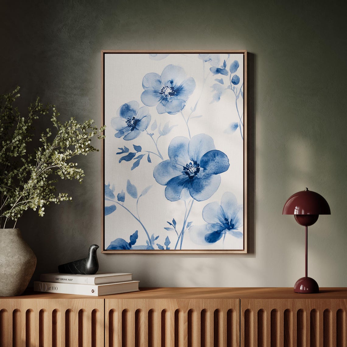 Minimalist Blue Floral Watercolor Large Blossoms Elegant Modern Poster - Image 6
