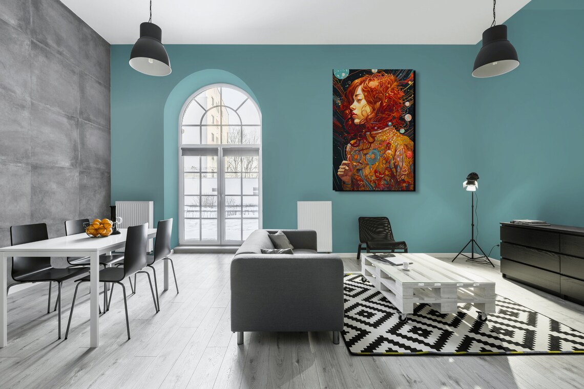Psychedelic Red Hair Woman Cosmic Portrait Surreal Art Poster - Image 5