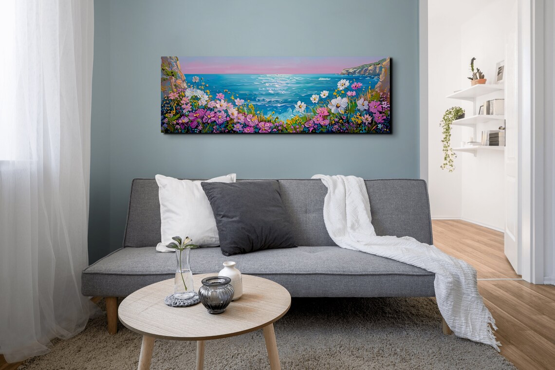 Wildflowers on Coastal Cliffs Overlooking a Turquoise Ocean Panoramic Poster - Image 6