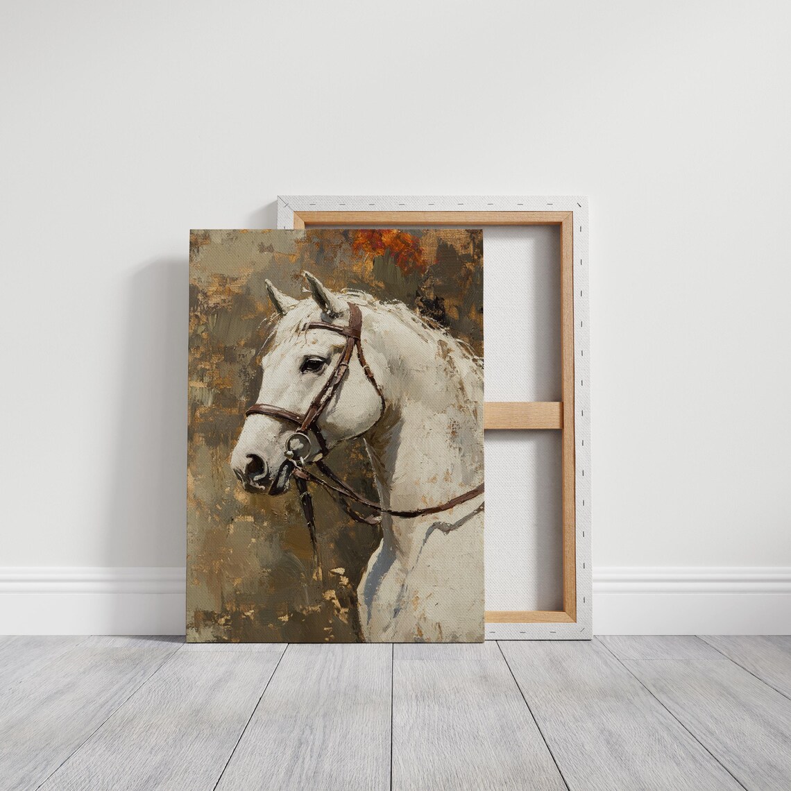 Majestic White Horse Portrait Oil Painting Equestrian Rustic Poster - Image 3