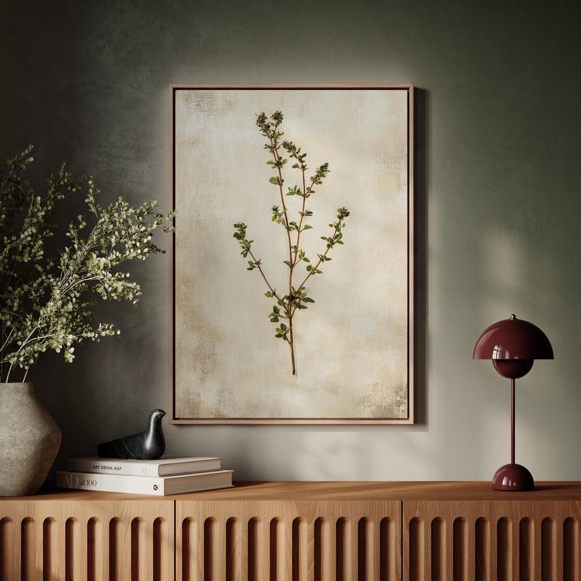 Single Wild Herb Sprig on Aged Linen Vintage Botanical Poster - Image 4