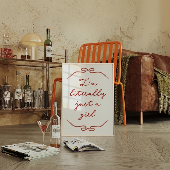 Im Literally Just A Girl Bow Script Romantic Feminine Art Poster