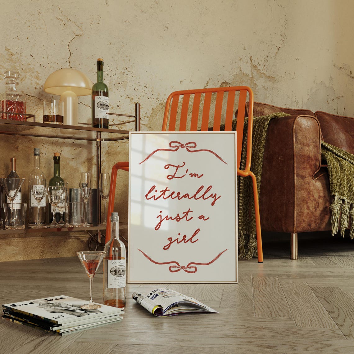 Im Literally Just A Girl Bow Script Romantic Feminine Art Poster