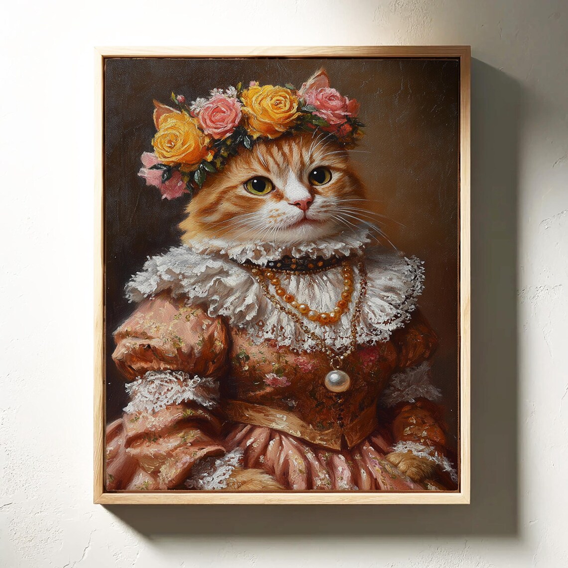 Orange Cat Victorian Lace Dress Rose Floral Crown Portrait Poster - Image 6