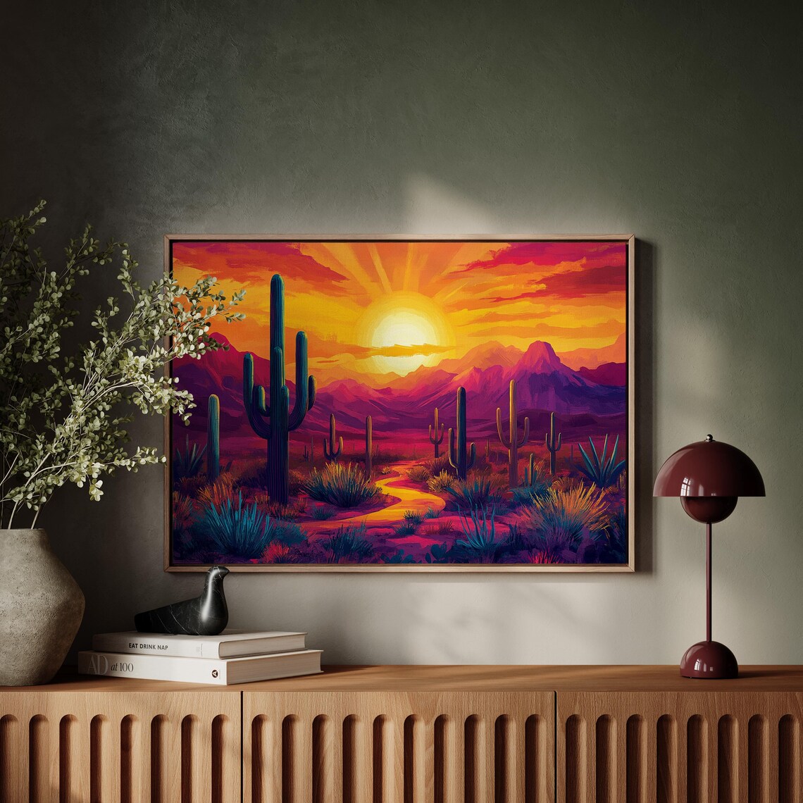 Southwestern Desert Sunset Cactus Landscape Art Print - Image 3