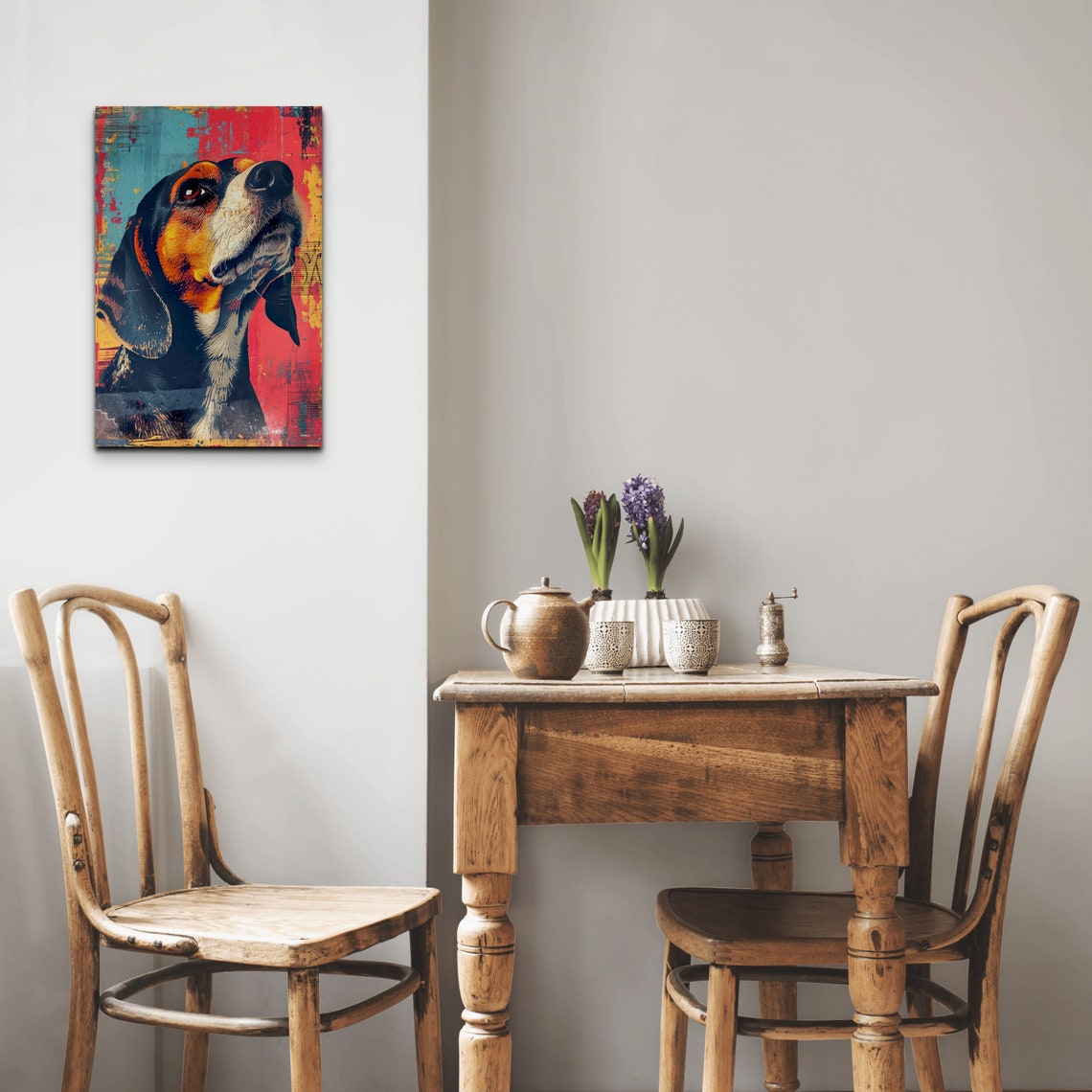 Beagle Dog Profile in Vintage Red and Teal Distressed Art Poster - Image 7