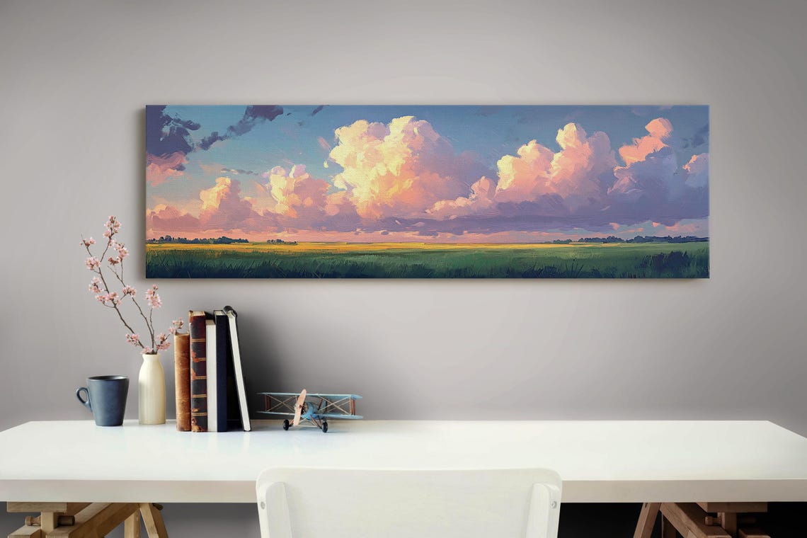 Serene Sunset Cloudscape Fields Majestic Pink Clouds Sky Poster - Image 4