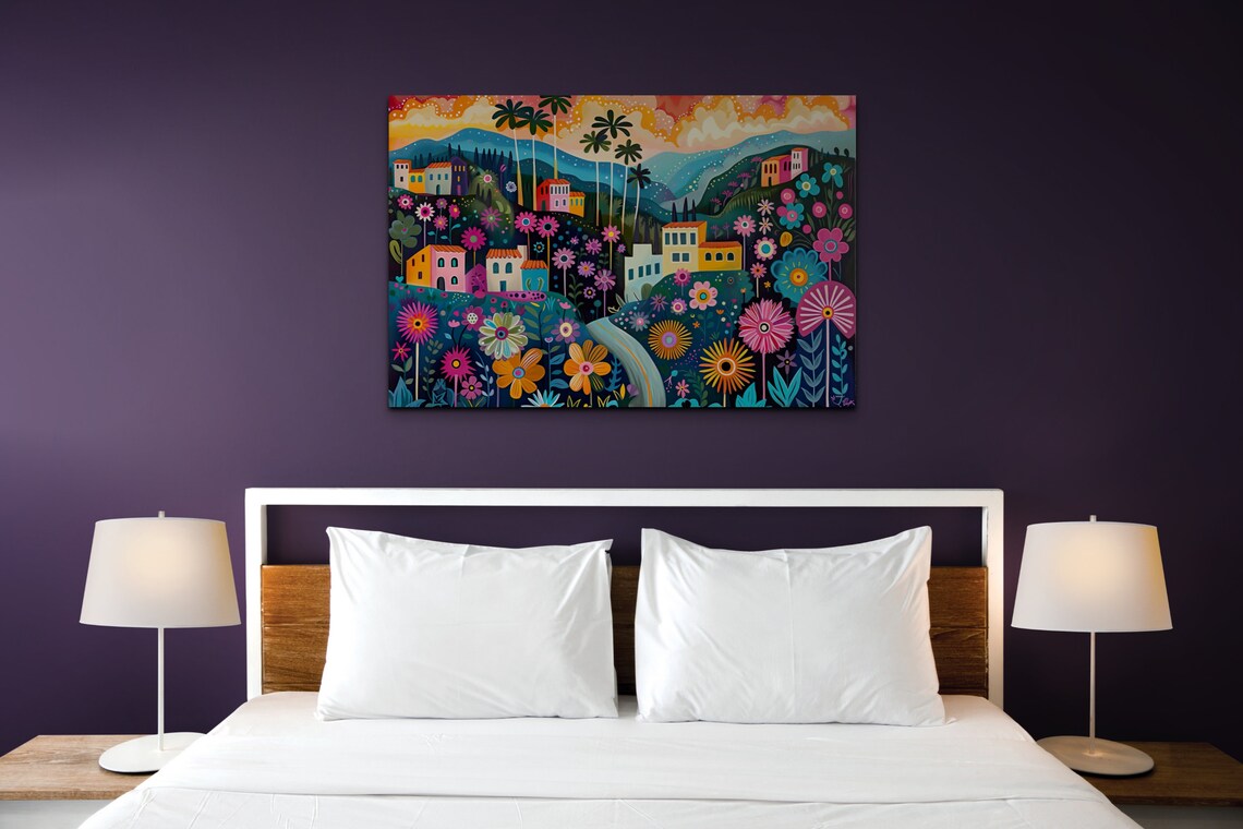 Colorful Mexican Village Flowers Folk Art Vibrant Floral Wall Print - Image 5