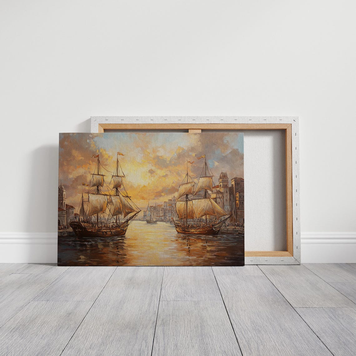 Tall Sailing Ships Harbor Sunset Vintage Nautical Oil Poster - Image 7