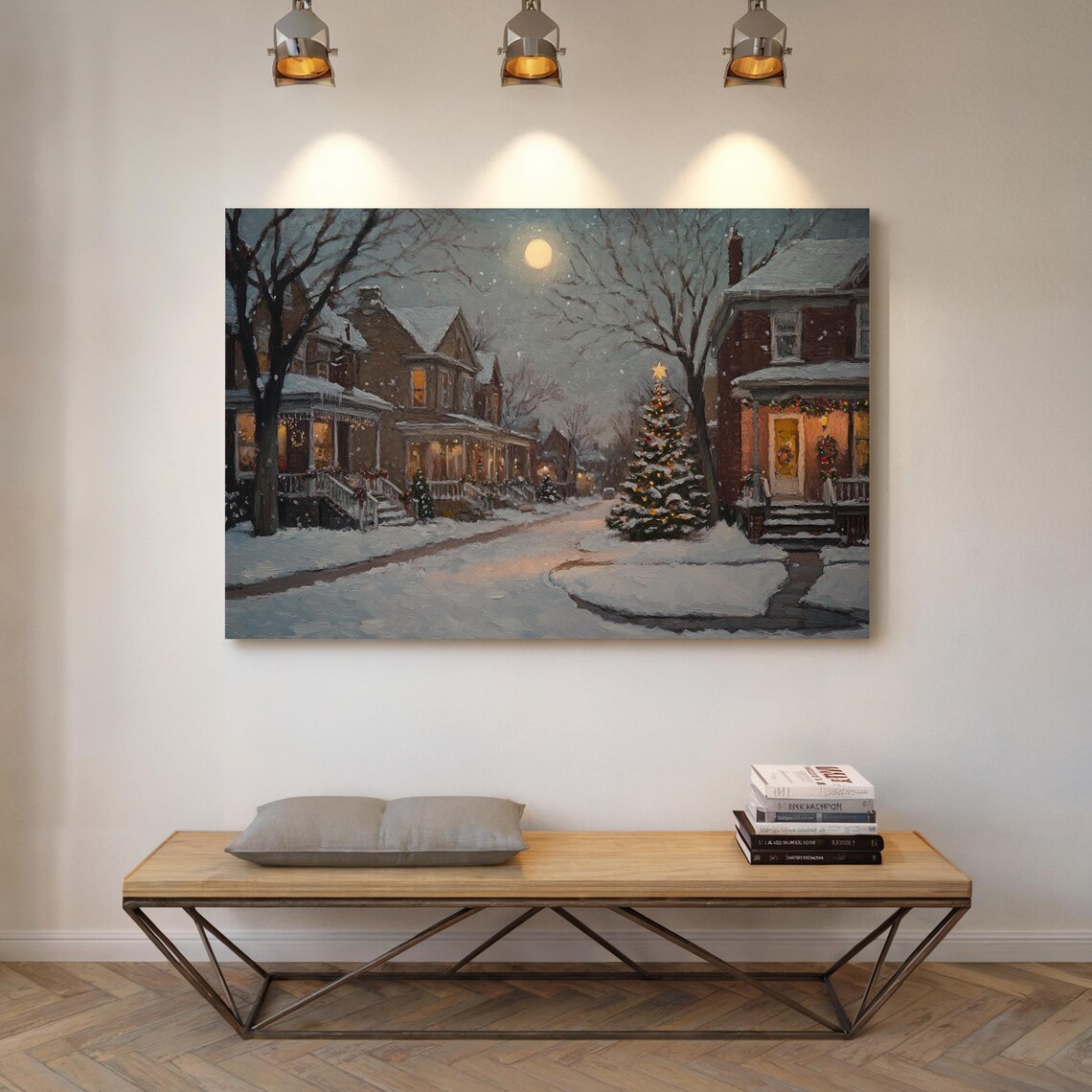 Christmas Street Scene, Moonlit Winter Wonderland - Image 4