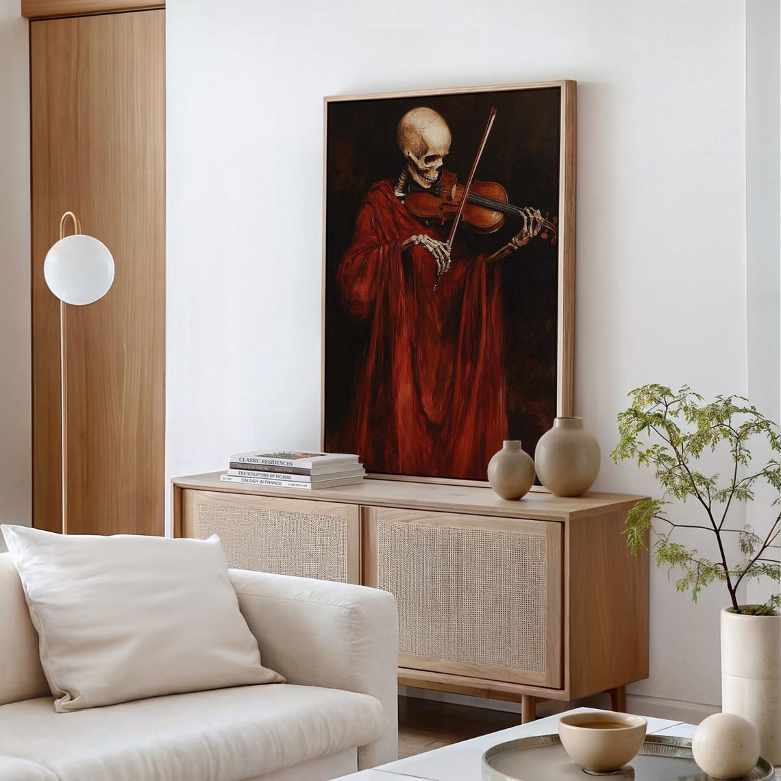 Cloaked Skeleton Playing Violin Moody Classical Painting Poster - Image 5