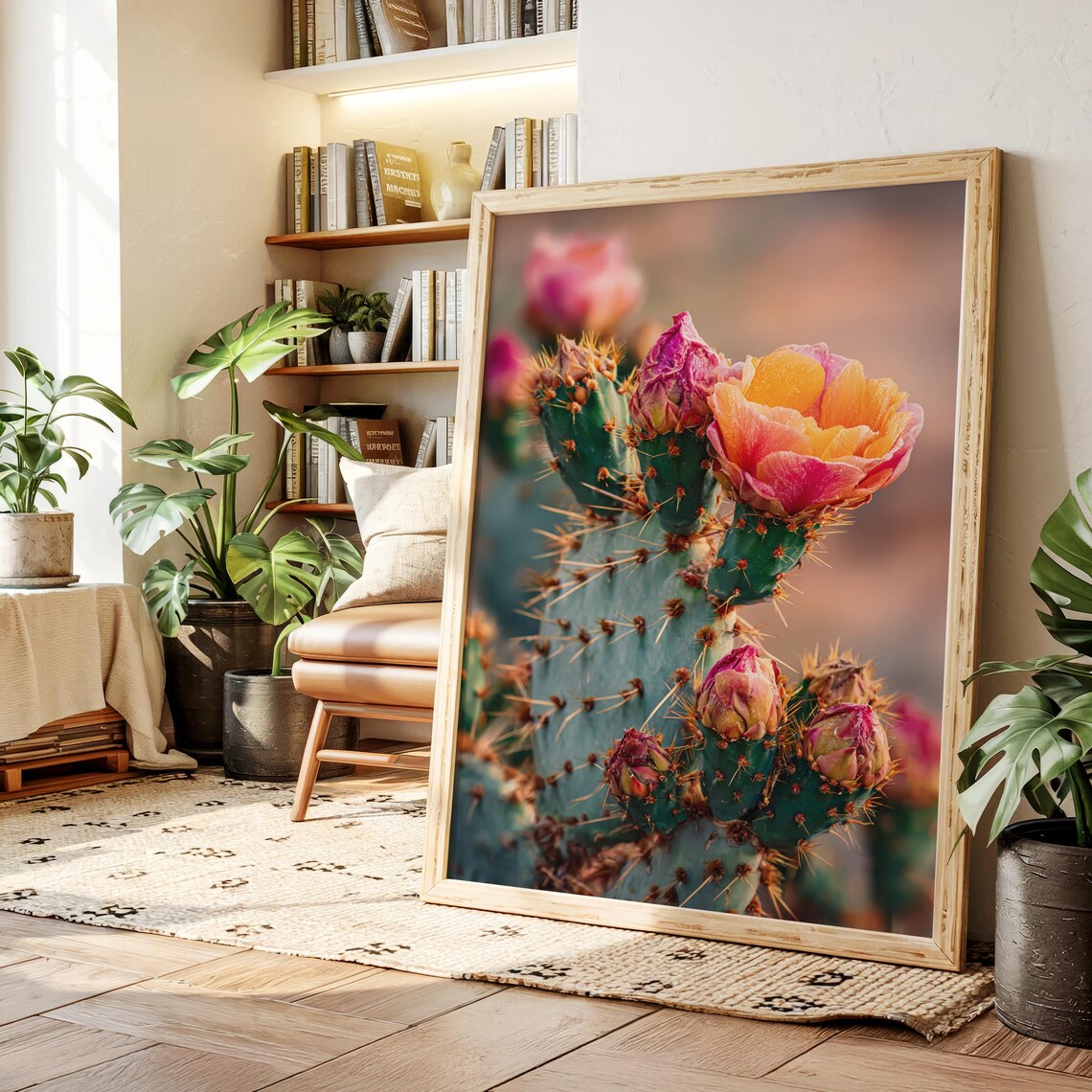 Prickly Pear Cactus Bloom Poster Print, Southwest Botanical