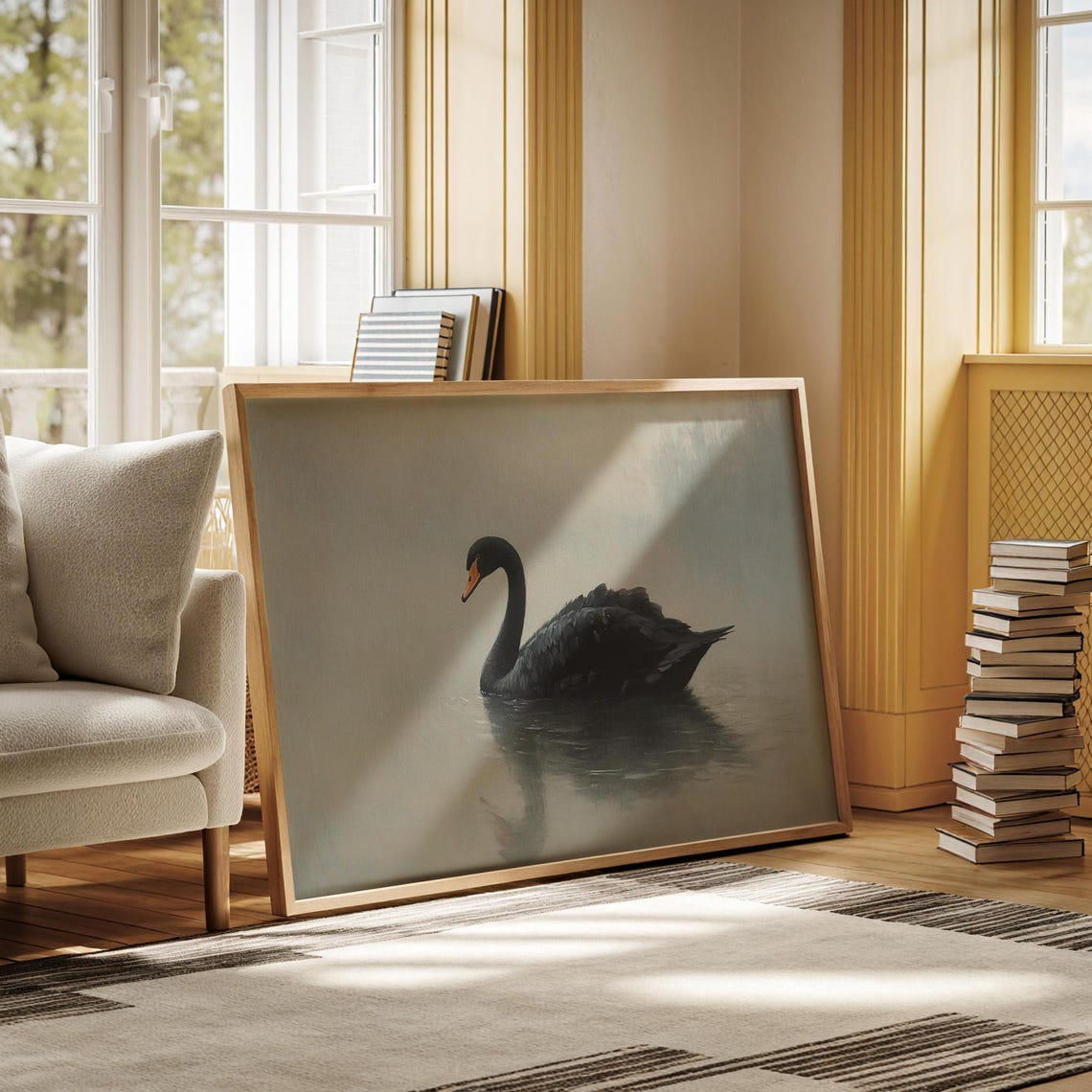 Black Swan Gliding on Still Water Minimalist Lake Reflection Poster - Image 5
