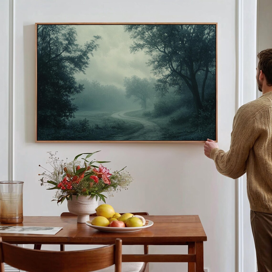 Mystical Forest Path Wall Art Misty Tree Landscape Painting Serene Nature Decor For Tranquil And Enchanting Interiors