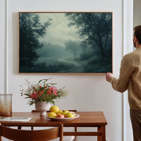 Mystical Forest Path Wall Art Misty Tree Landscape Painting Serene Nature Decor For Tranquil And Enchanting Interiors