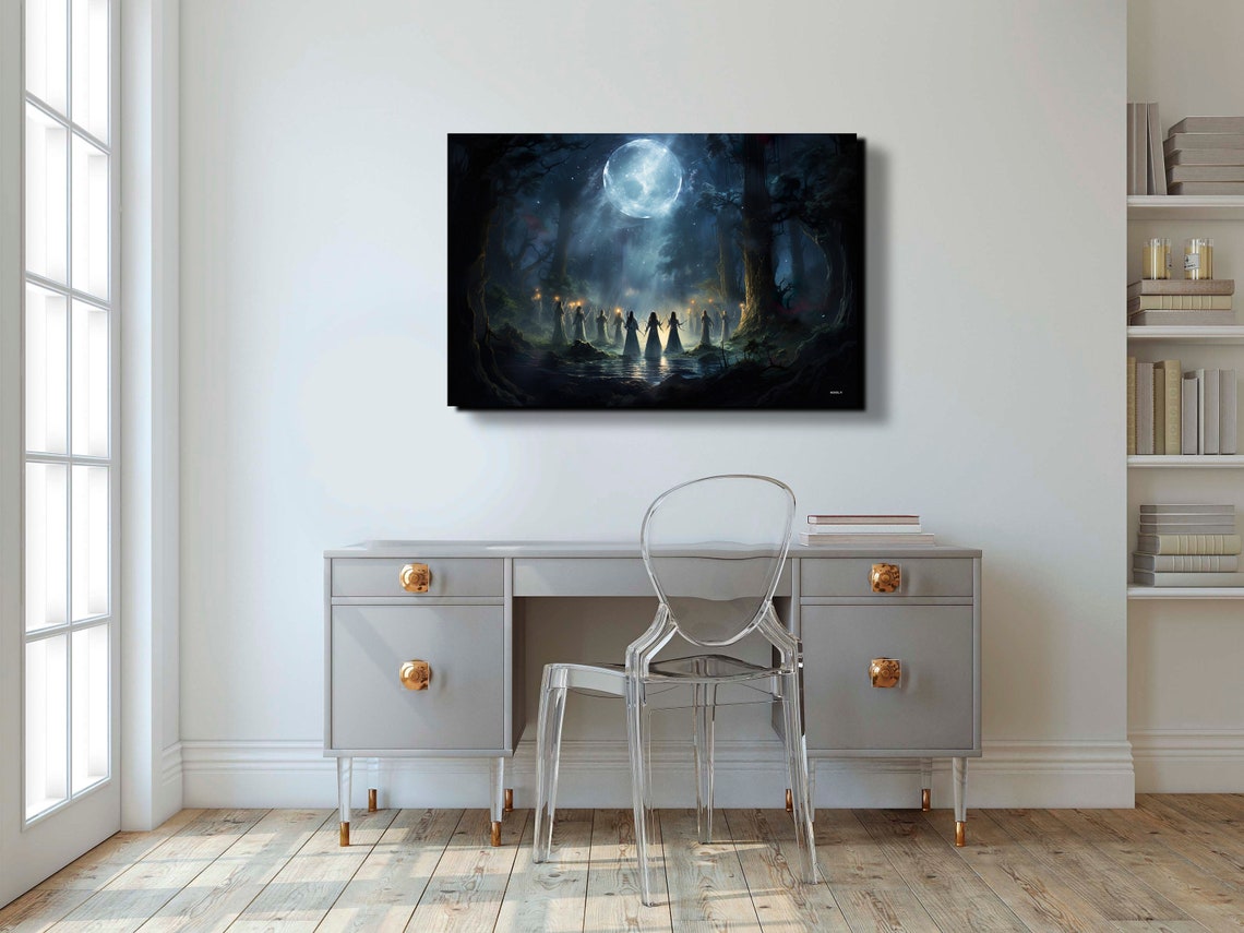 Witches Ritual In Moonlit Forest Under Full Moon Fantasy Poster - Image 4