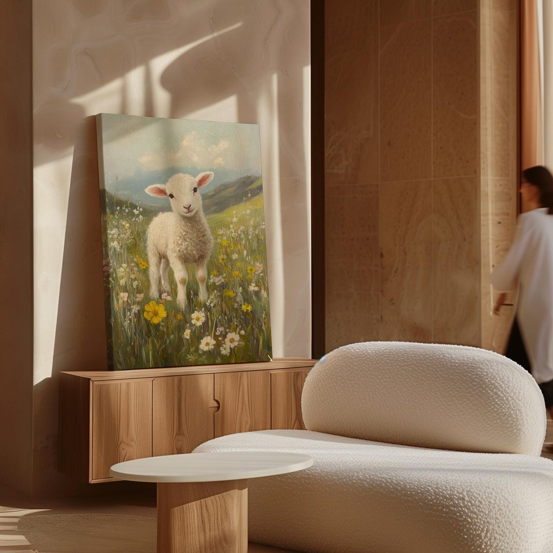 Whimsical Lamb In Wildflower Meadow Mountain Hills Spring Poster - Image 7