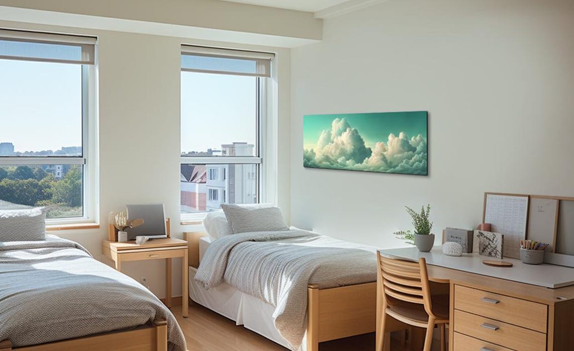 Billowing Cumulus Clouds on Teal Sky Panoramic Cloudscape Poster - Image 5