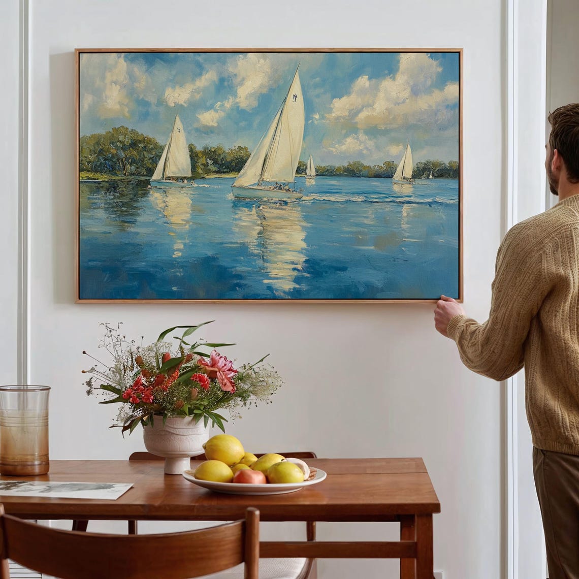 White Sailboats On Blue Lake Under Cloudy Sky Impressionist Poster - Image 5