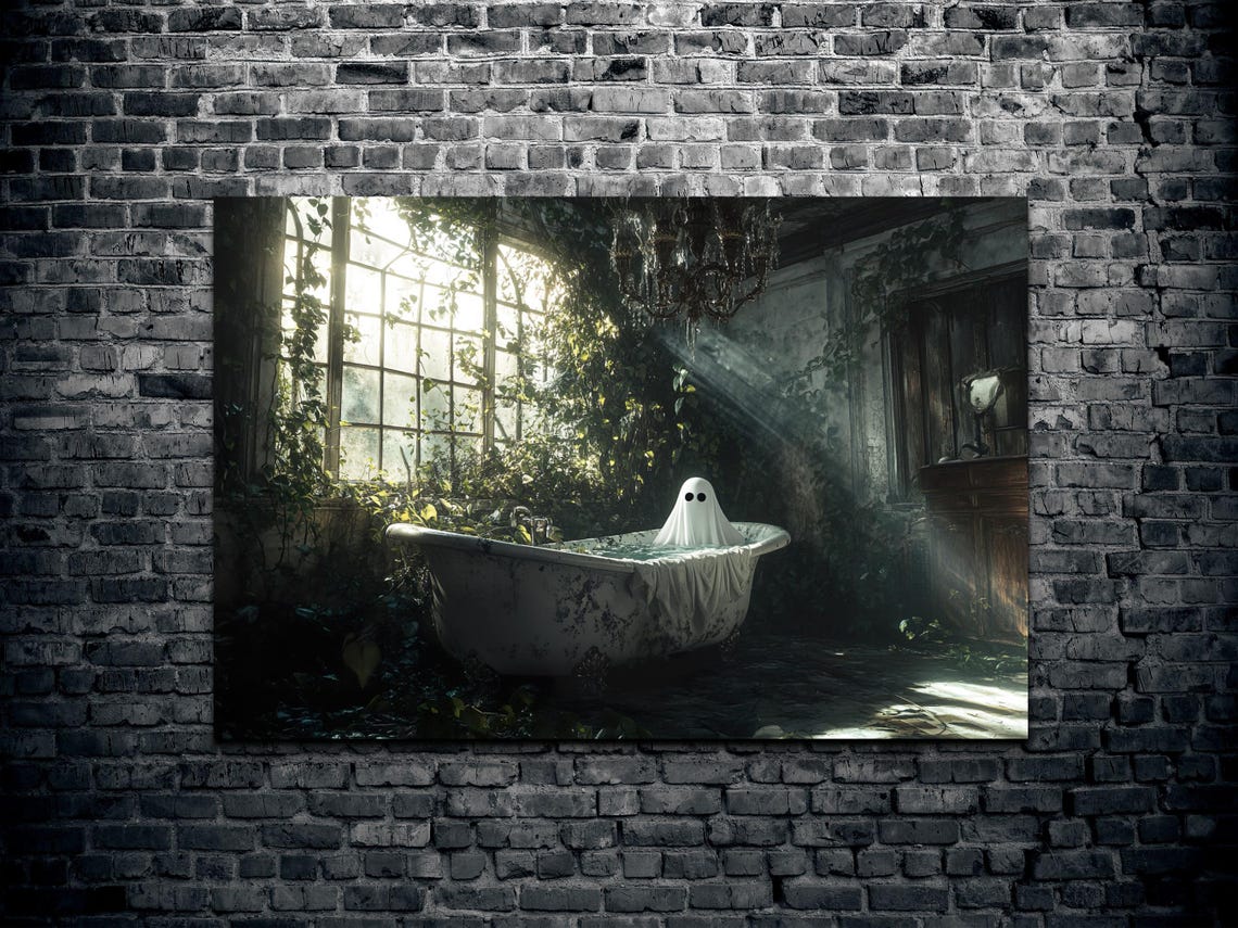 Spooky Cute Ghost Bath Time Abandoned Greenhouse Horror Art Poster - Image 2