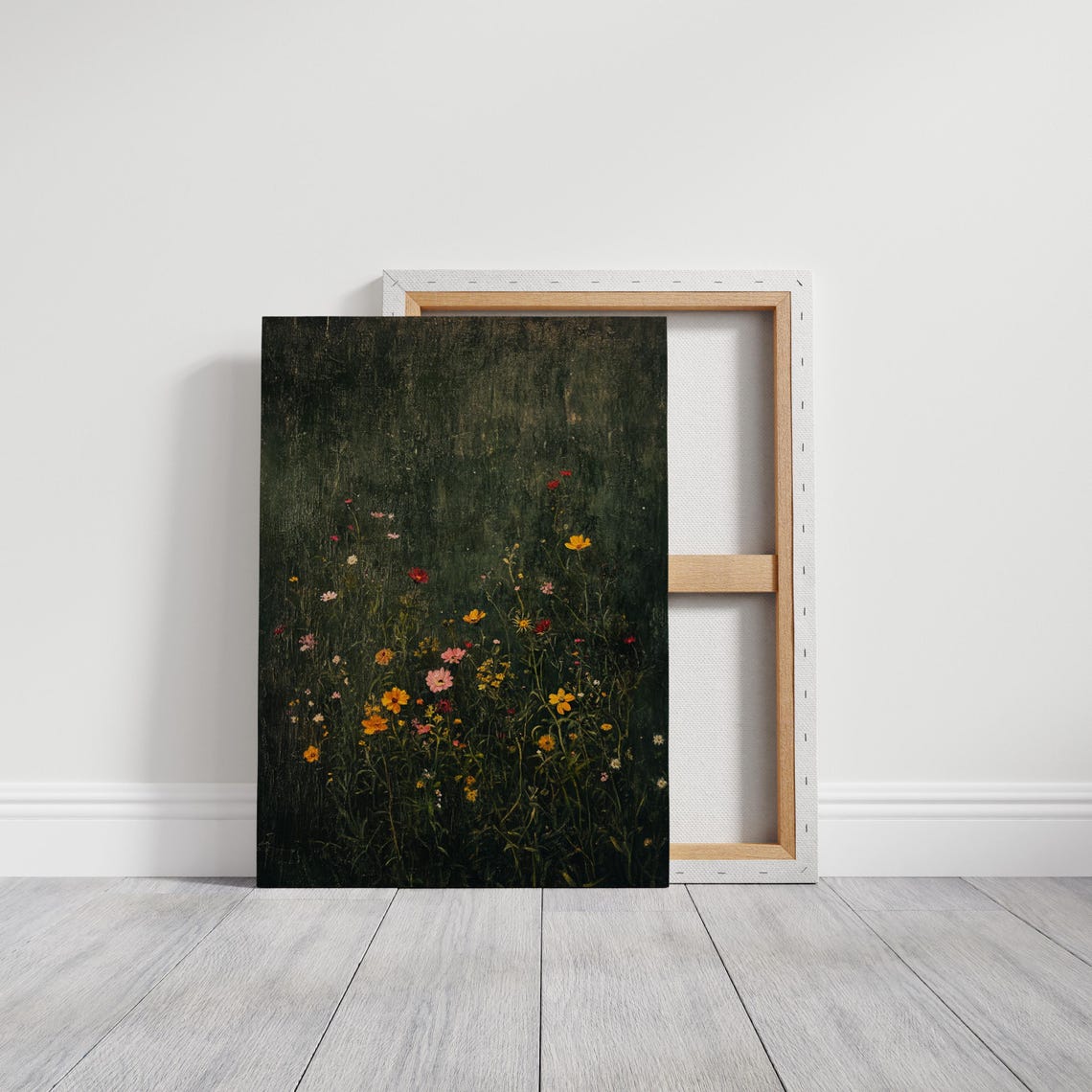 Dark Moody Wildflower Field Sparse Blooms Rustic Vintage Poster - Image 3